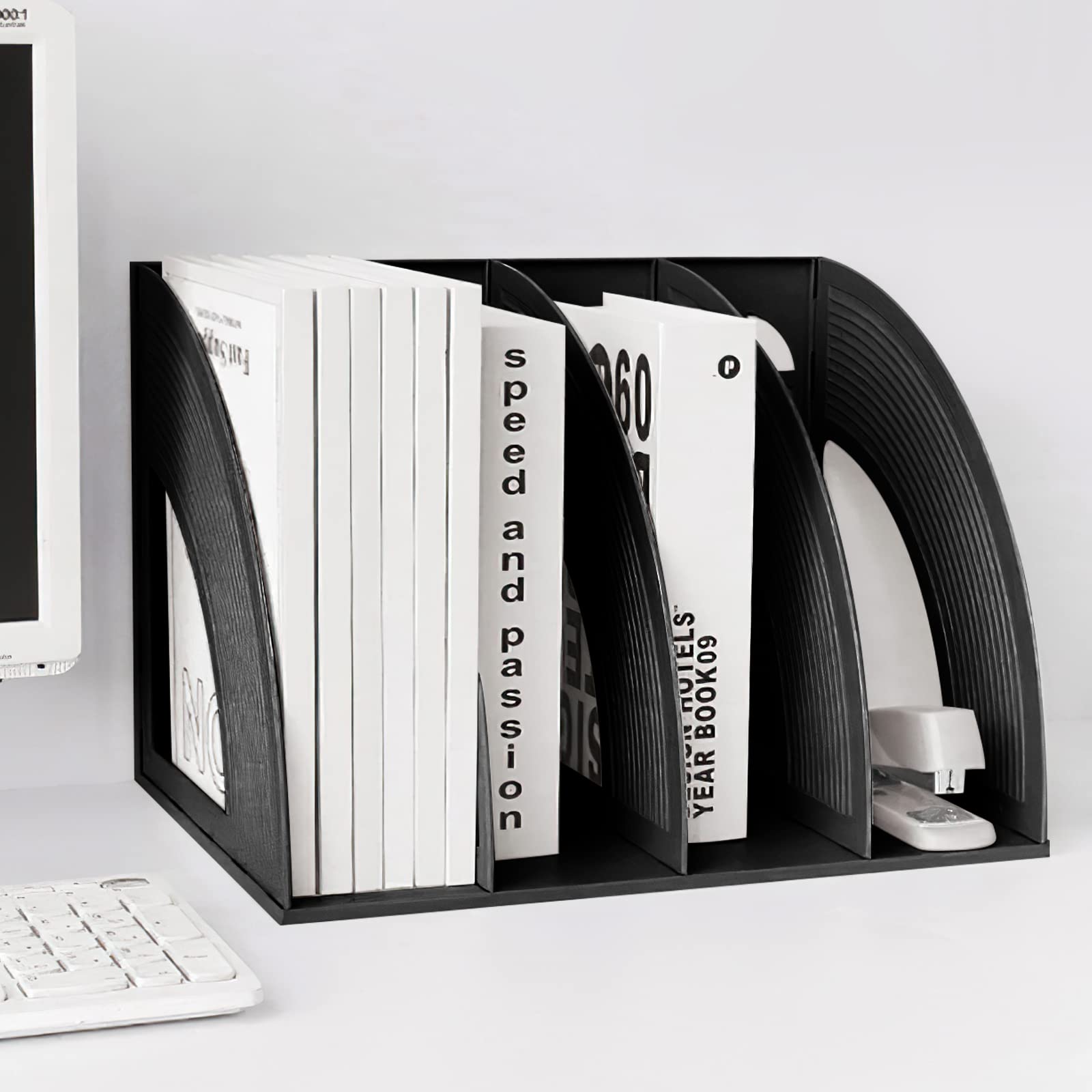 Sturdy 4-Section Desktop File Organizer - Black Plastic Holder-CentralDepot247