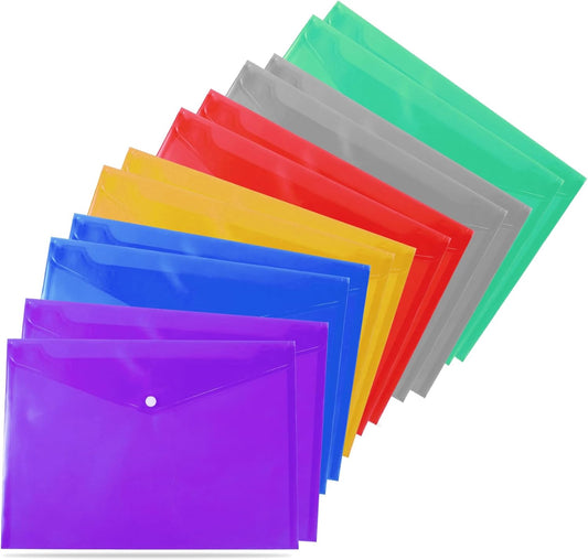12 A4 Document Wallets Folder - Transparent Colors for Papers & Notes