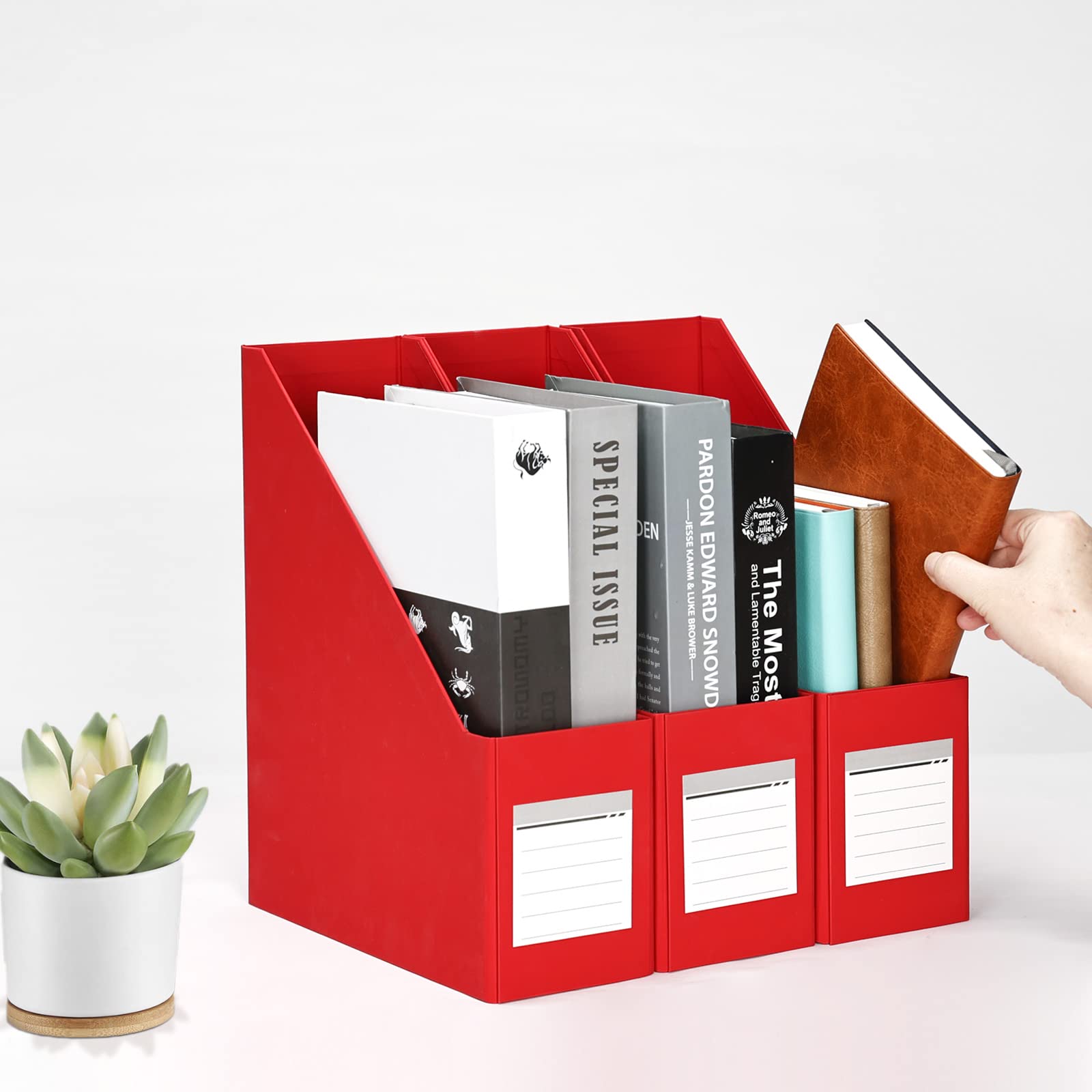 Red Magazine Holder, Cardboard File Organizer (Pack of 3)