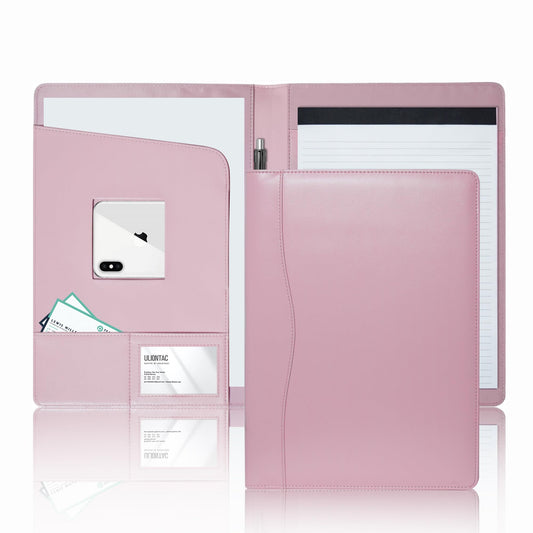 Pink Leather Padfolio Portfolio with Clipboard and Pockets-CentralDepot247