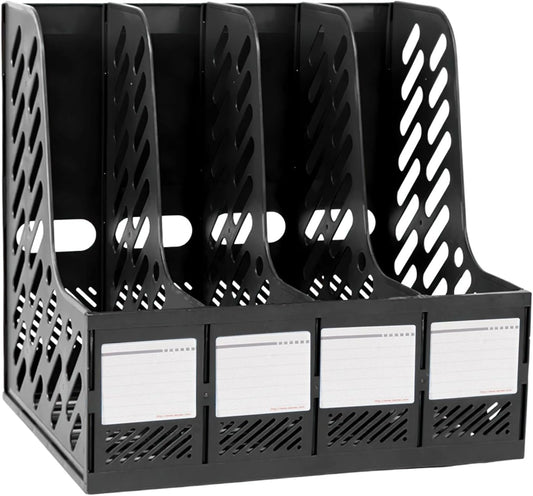 Sturdy A4 Plastic Magazine File Holder - 4 Sections Desktop Organizer-CentralDepot247