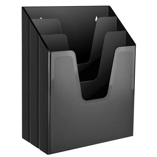 Vertical Triple File Folder Organizer - Black Plastic File Sorter-CentralDepot247