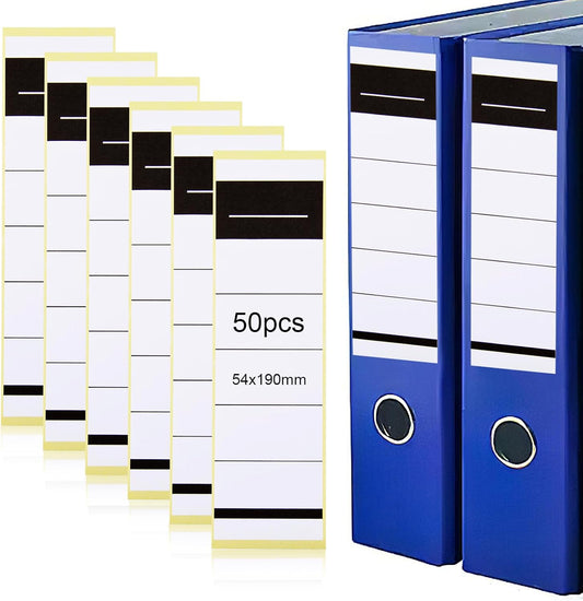 Pack of 50 Self-Adhesive Folder Spines - 54 x 190 mm White Labels