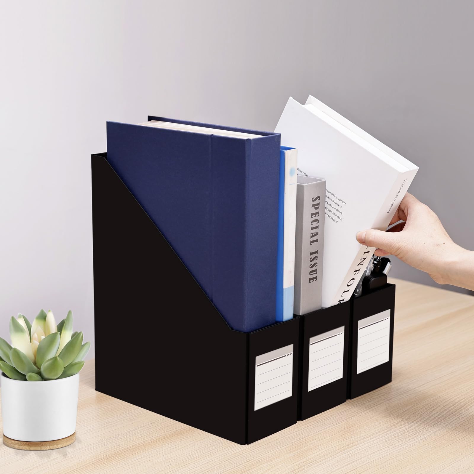Red Magazine Holder, Cardboard File Organizer (Pack of 3)