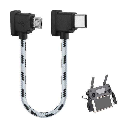 Type-C to Micro USB for DJI 15cm/3.66 Inch Remote Controller Cable Compatible with DJI Mavic Mini Mavic Pro Mavic Air Spark Drones 90 Degree USB C Connector Wire Charging Date Cable Black