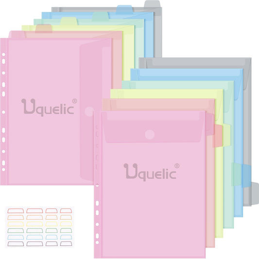 Uquelic 12 Pack A4 Plastic Wallets - Macaron Color Document Sleeves