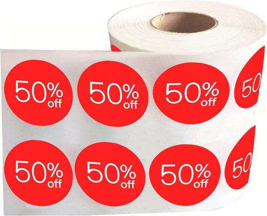Price Stickers 50% Off Labels - 1.5 Inch Circle Stickers (1000 Pcs)
