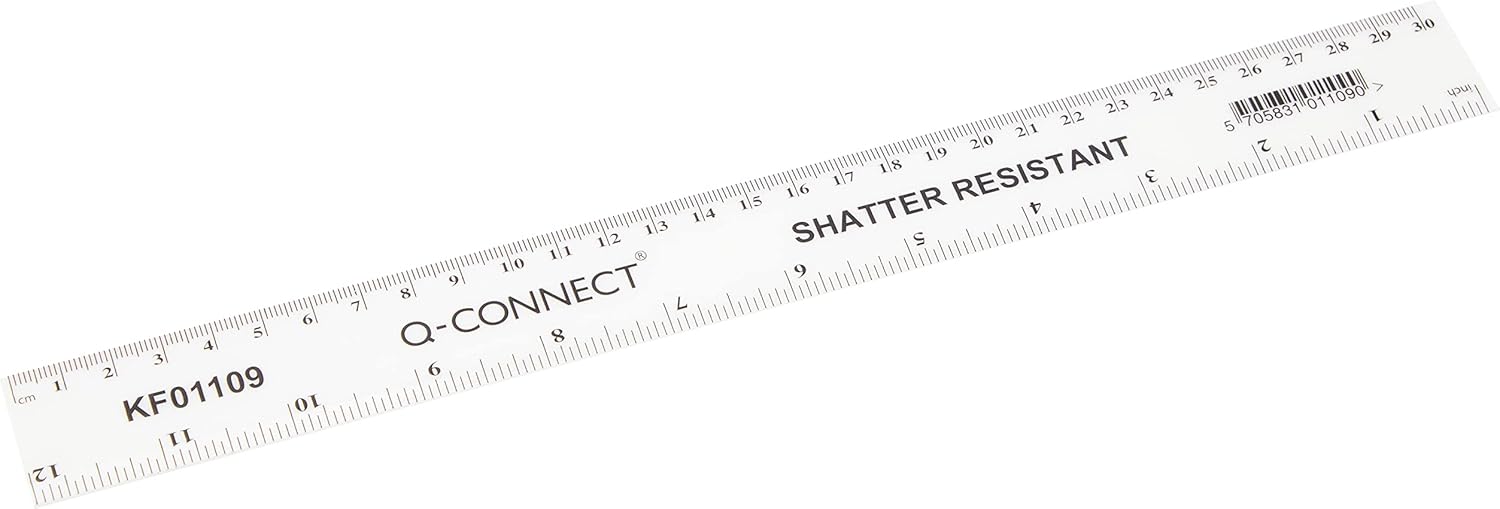 Q-Connect Shatterproof Ruler 300mm with Inches & CM/MM