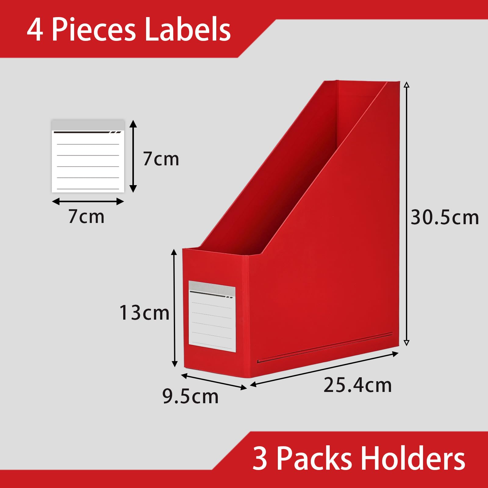 Red Magazine Holder, Cardboard File Organizer (Pack of 3)