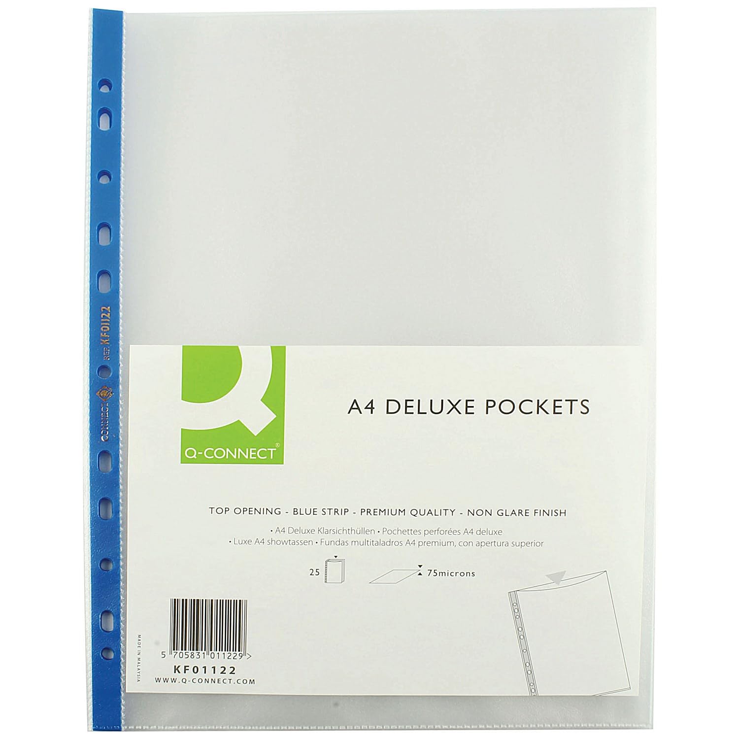 Q-Connect Deluxe A4 Punched Pocket with Blue Strip - Pack of 25-CentralDepot247