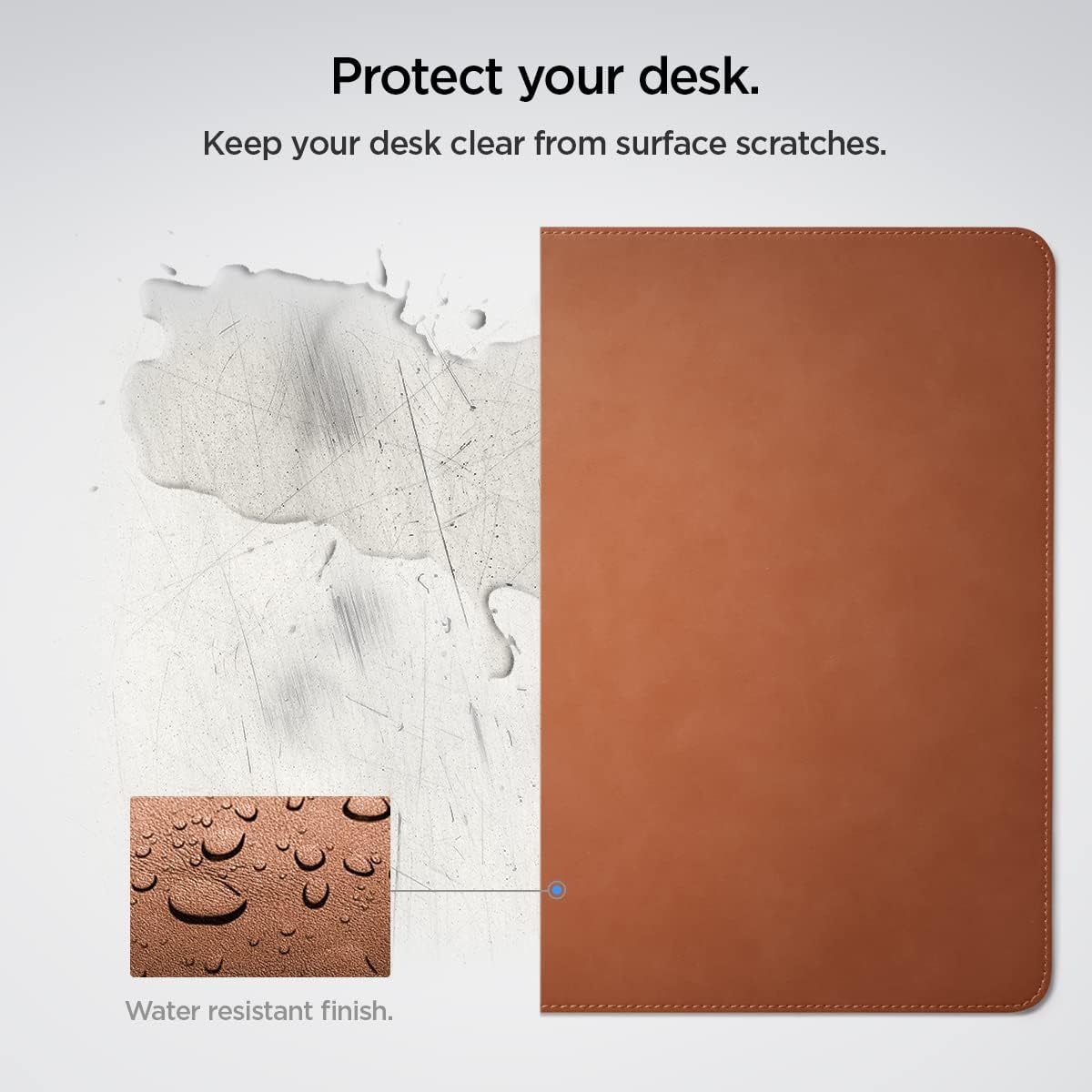 Velo Vegan PU Leather Desk Pad with Non-Slip Rubber Mat - Brown-CentralDepot247