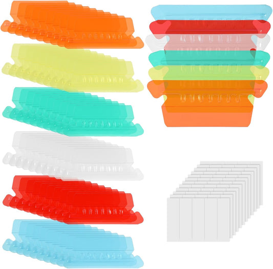 Tinoaly 60pcs Hanging File Folder Tabs, Colored Plastic Labels with Inserts