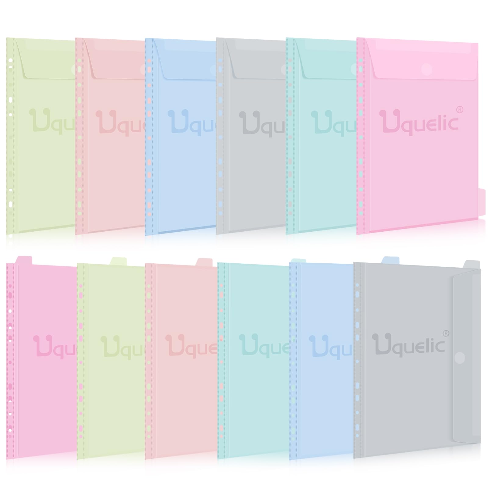 Uquelic 12 Pack A4 Plastic Wallets - Macaron Color Document Sleeves