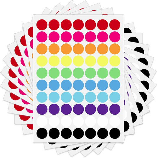 SAVITA Color Coded Round Dot Stickers - 1050pcs, 10 Colors, 0.75in