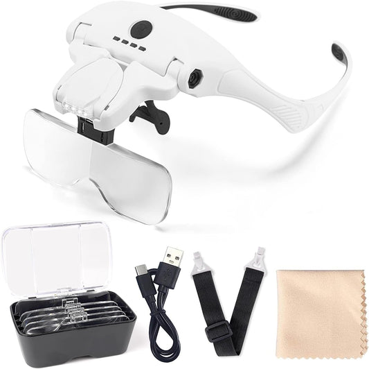 Rechargeable LED Head Magnifying Glass with 5 Detachable Lenses-CentralDepot247
