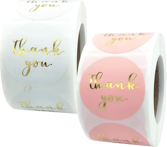 1000 Business Thank You Stickers - 1 Inch Round Labels Roll