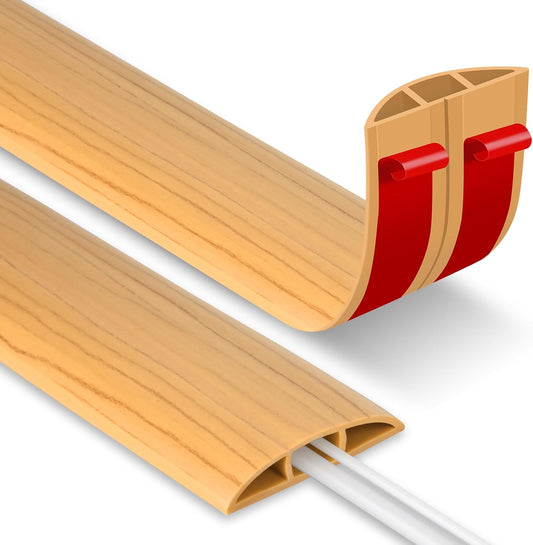 Wood Grain Floor Cable Cover - 2 Meters Self-Adhesive Rubber Protector-CentralDepot247