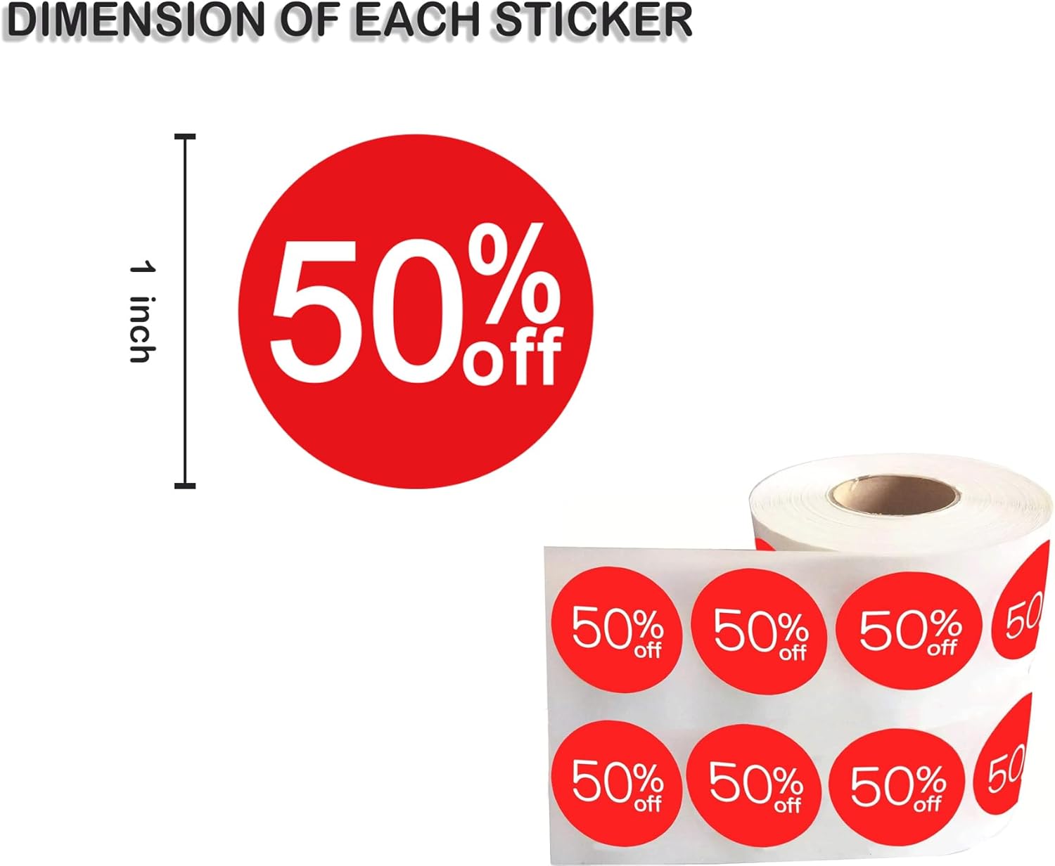Price Stickers 50% Off Labels - 1.5 Inch Circle Stickers (1000 Pcs)