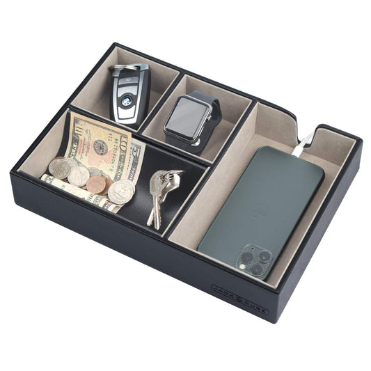 Valet Tray Multi Leather Organizer for Desk or Dresser - Black-CentralDepot247