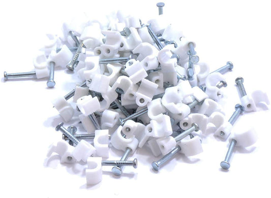 Round Cable Clips Pack of 100 - 5 mm White Plastic-CentralDepot247