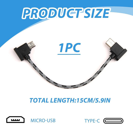 Micro USB to USB C Remote Controller Cable for DJI Mini SE, Mavic Mini, Air, Spark, Mavic 2, Platinum Drone Remote Controller Data OTG Cable 15cm