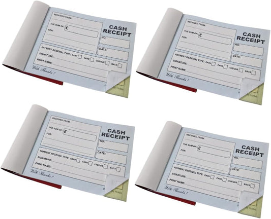 Pack of 4 A6 Cash Receipt Duplicate Books - Carbonless, 100 Pages-CentralDepot247