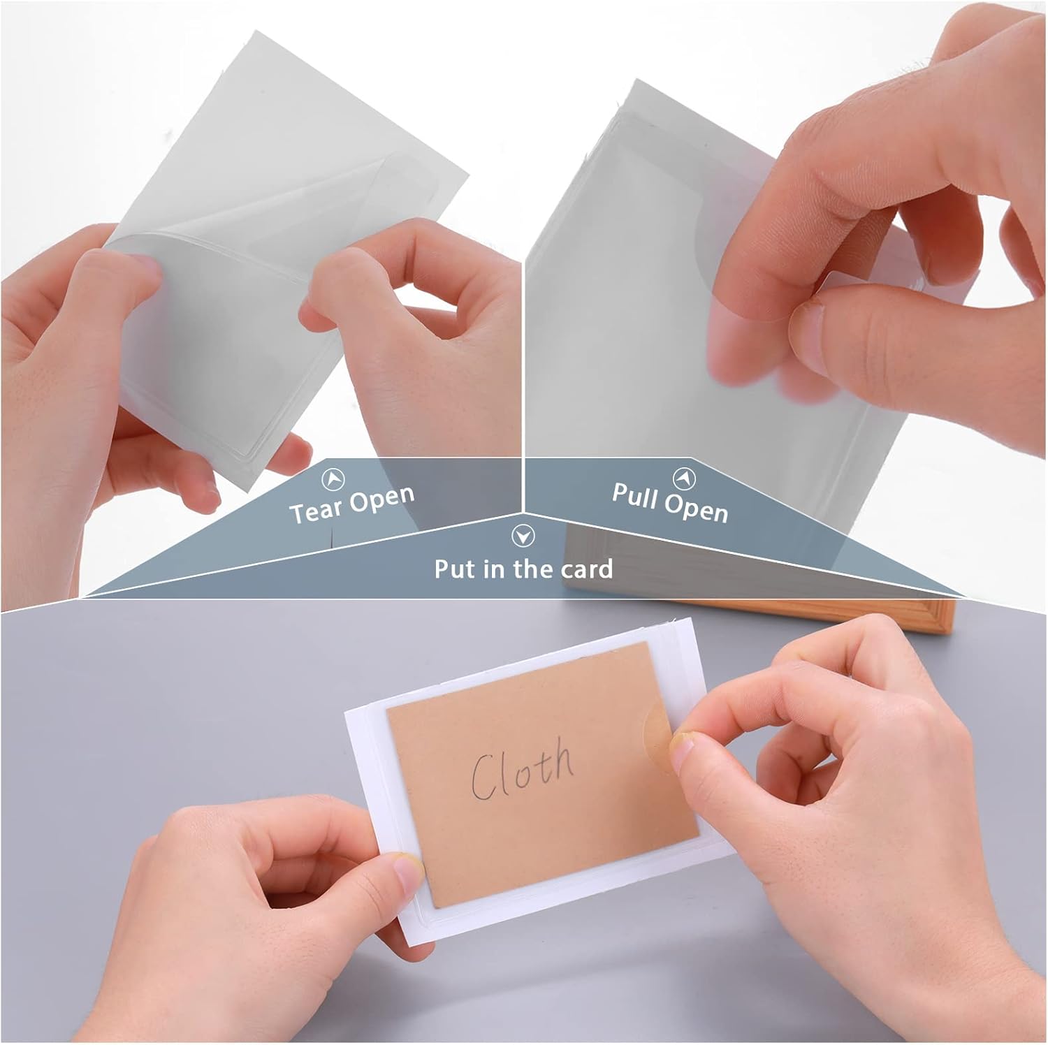 100 Pack Self-Adhesive Plastic Card Sleeves - 2 Sizes for Organizing