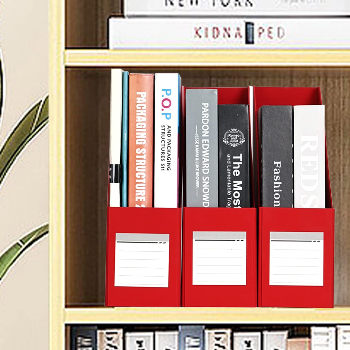 Red Magazine Holder, Cardboard File Organizer (Pack of 3)