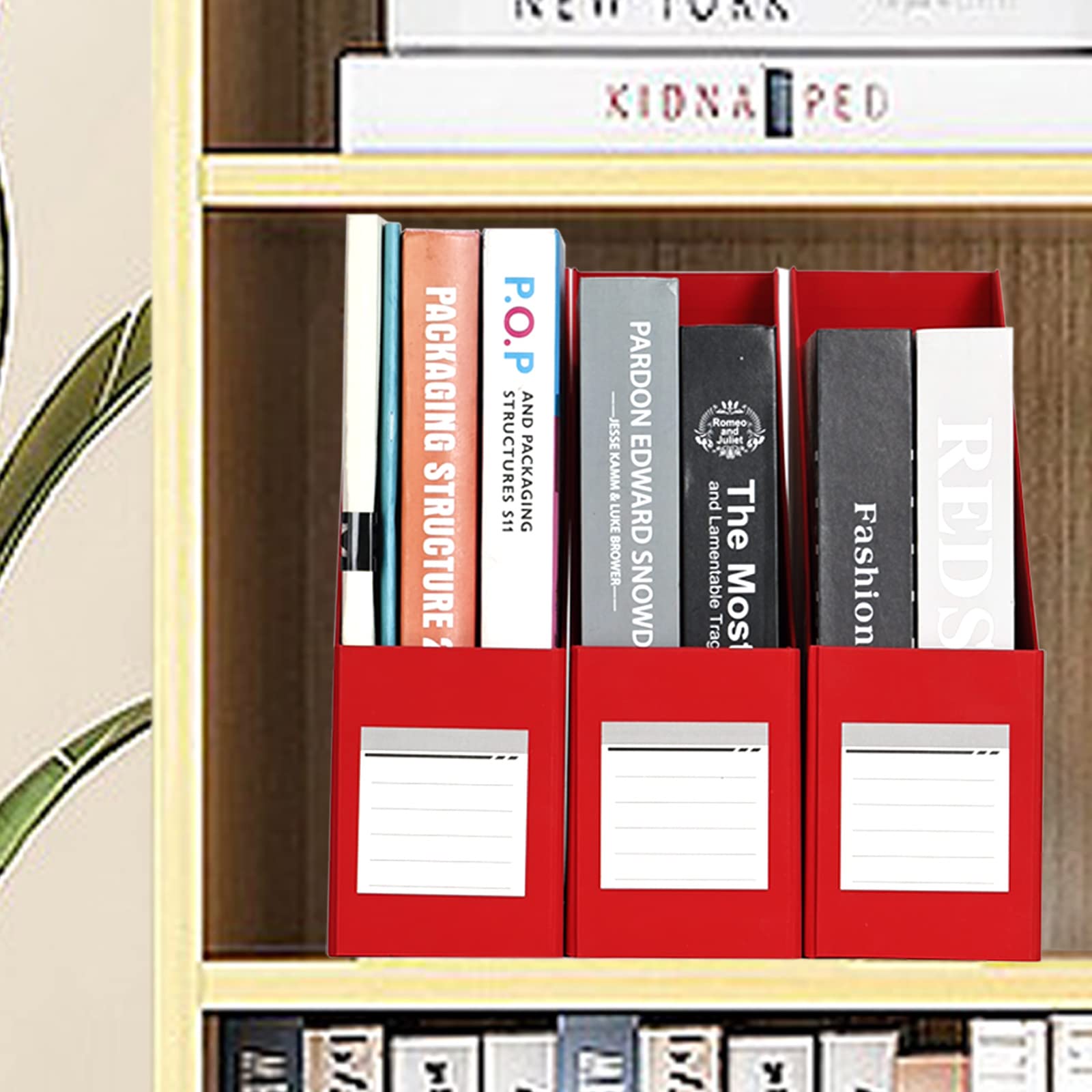 Red Magazine Holder, Cardboard File Organizer (Pack of 3)