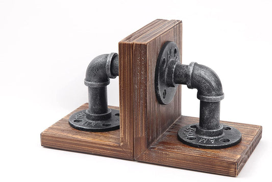 Rustic Industrial Wooden Bookends - Set of 2 (Black-Grey)-CentralDepot247