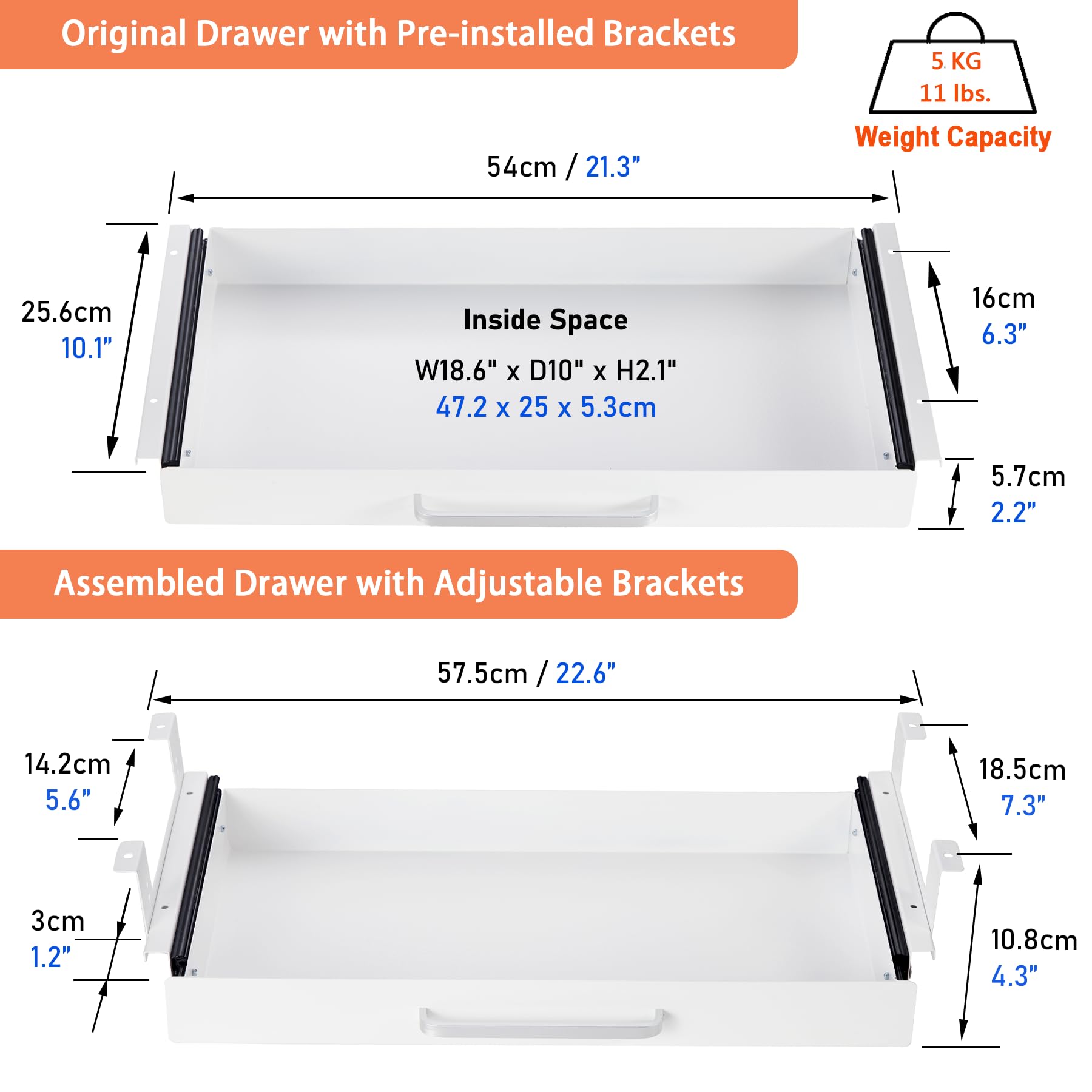 Under Desk Drawer Organizer with 4 Plastic Dividers - 54cm-CentralDepot247