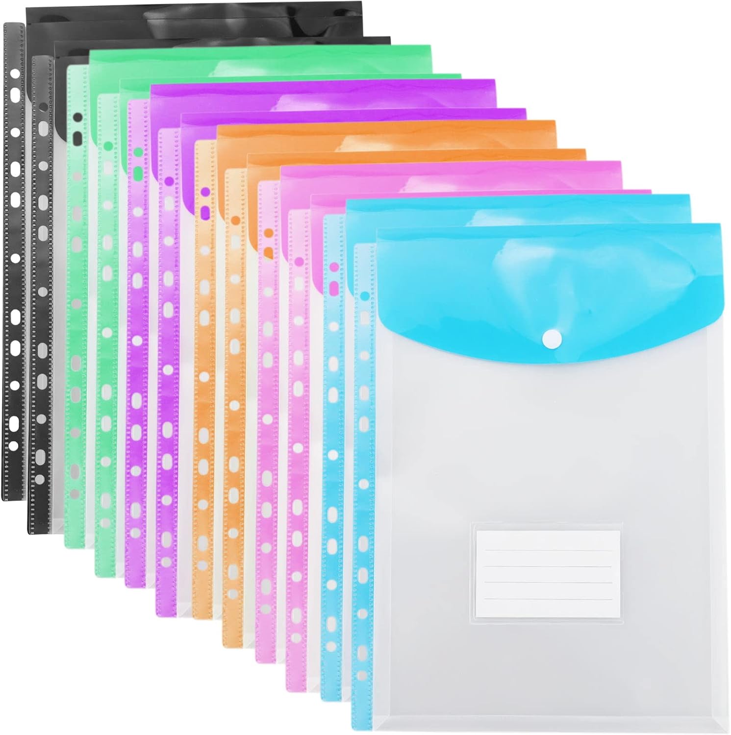 Plastic Wallets A4 Punched Pockets – 12 PCS Expandable Document Folders