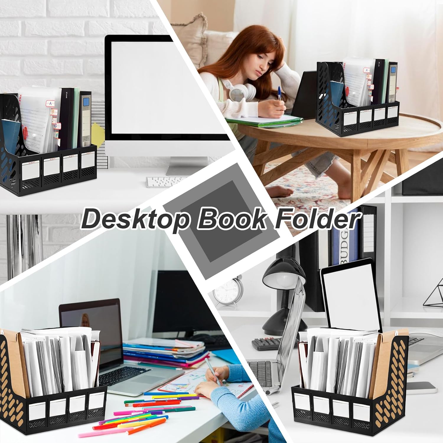 Sturdy A4 Plastic Magazine File Holder - 4 Sections Desktop Organizer-CentralDepot247