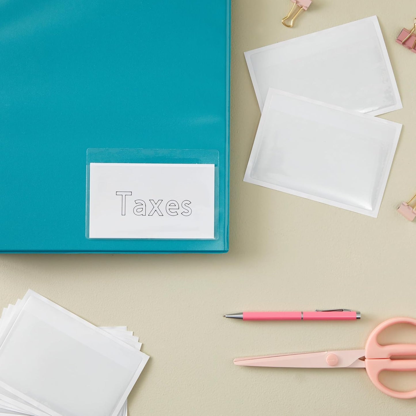 100 Pack Clear Self-Adhesive Pocket Label Holders for 3x5 Index Cards