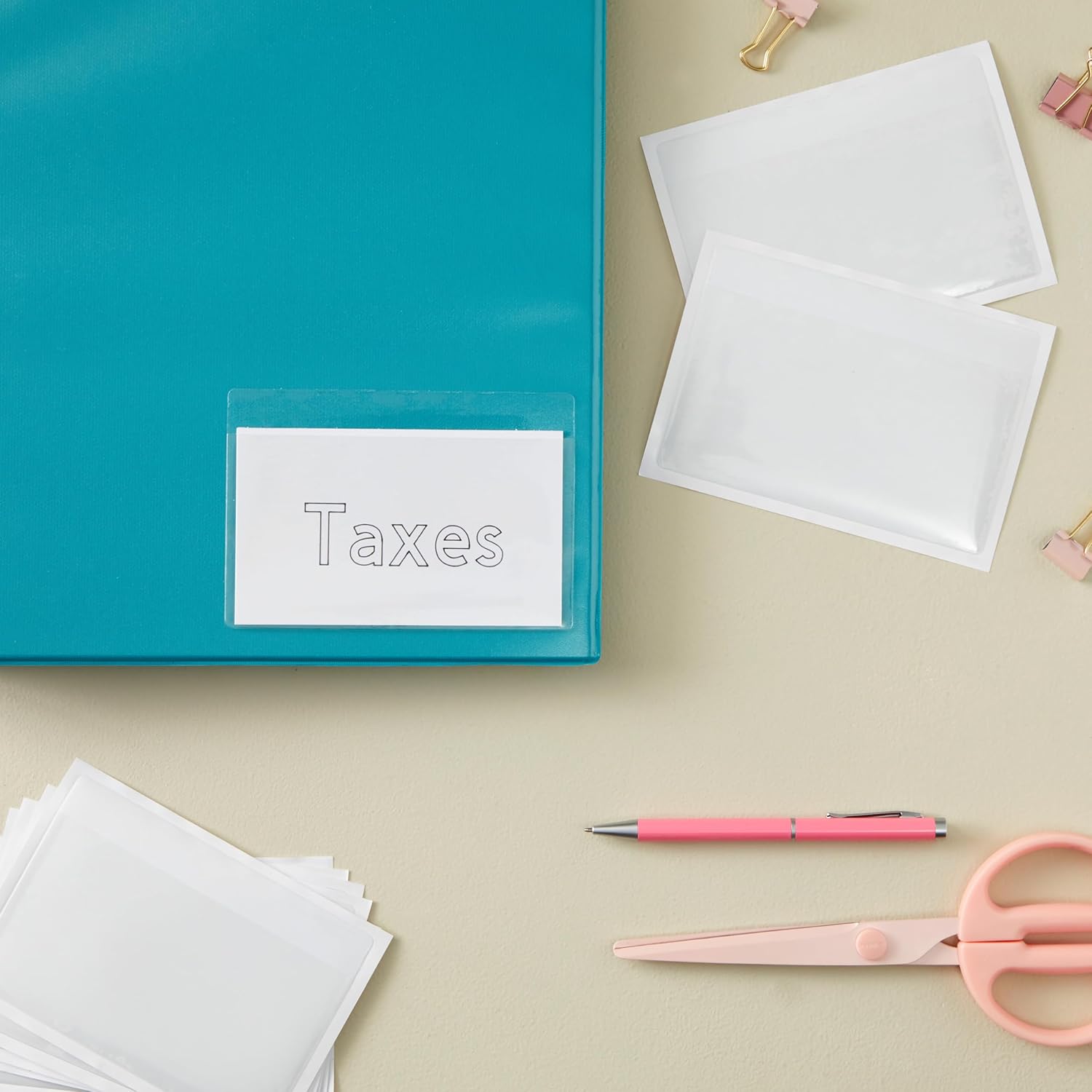 100 Pack Clear Self-Adhesive Pocket Label Holders for 3x5 Index Cards