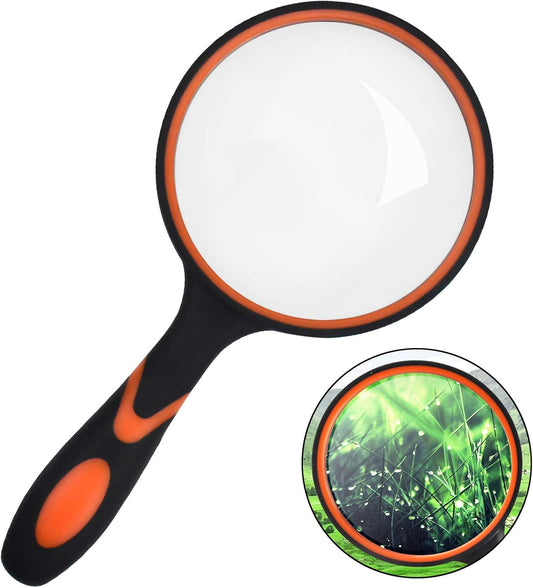 10X Handheld Magnifying Glass with Non-Slip Rubber Handle - Orange-CentralDepot247
