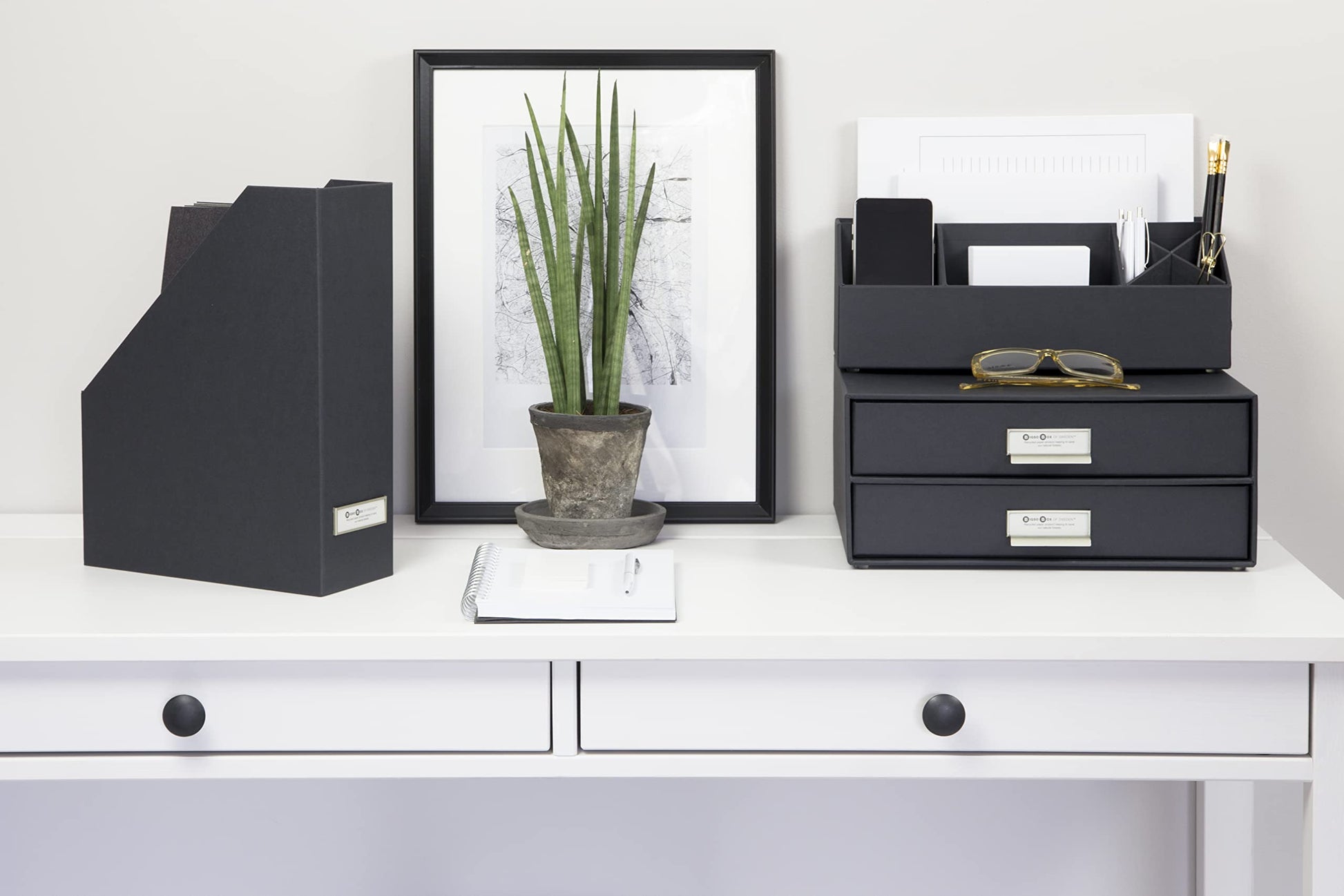 Standing Magazine Storage Box with Label - Document Holder - Black Speckled