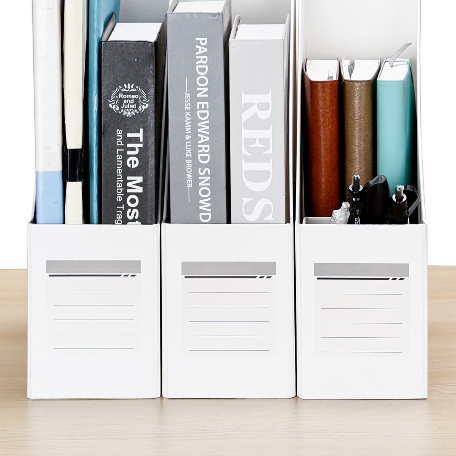 Red Magazine Holder, Cardboard File Organizer (Pack of 3)