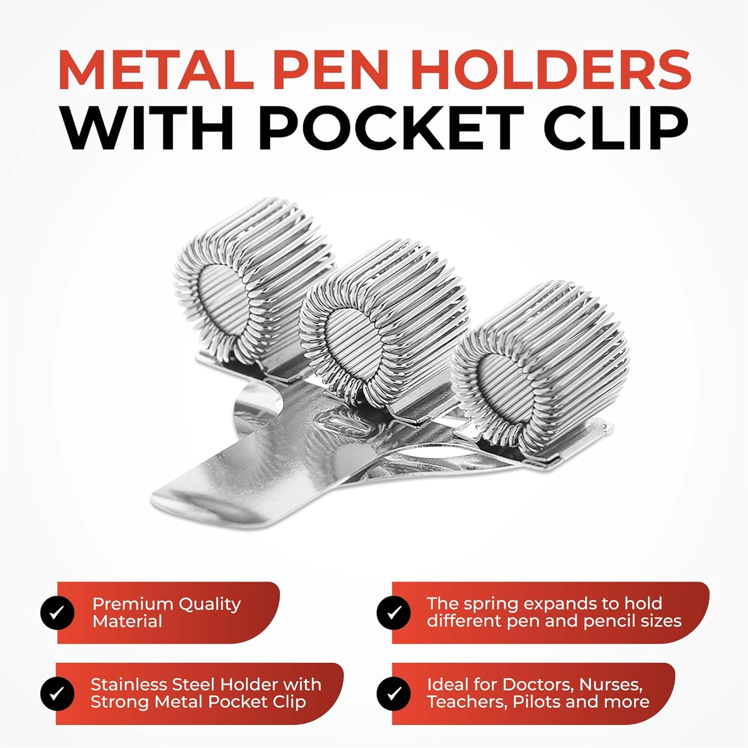 Triple Hole Stainless Steel Pen Holder with Pocket Clip-CentralDepot247