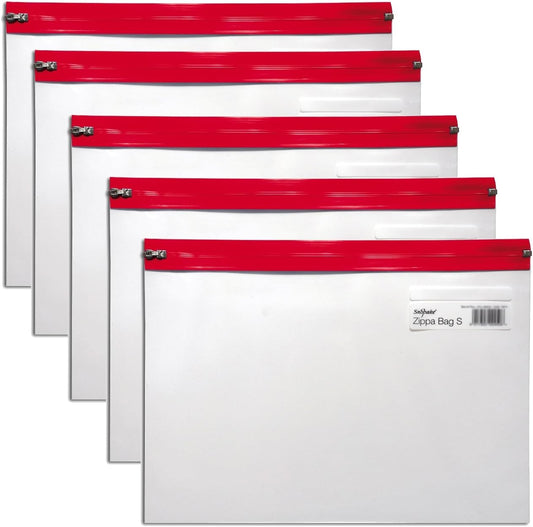 Snopake A4 Plus Zippa-Bag ‘S’ Classic - Pack of 5, Transparent/Red