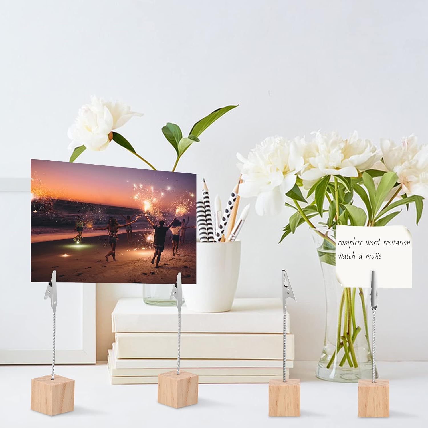 10 Pack Wooden Base Photo Clip Holders for Cards & Memo-CentralDepot247