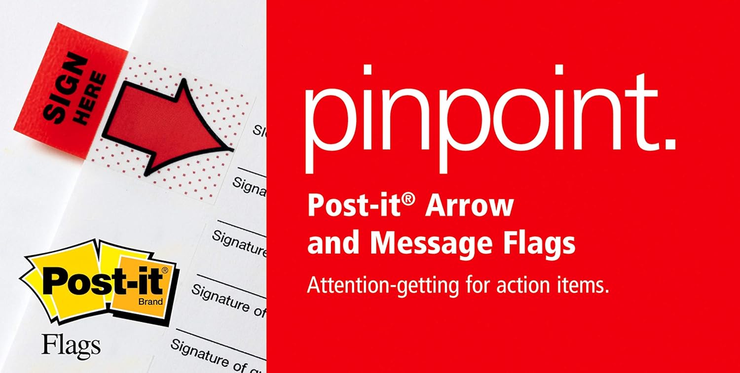 Post-it Message Flags, Sign Here, Yellow, 1 in. Wide, 2 Dispensers