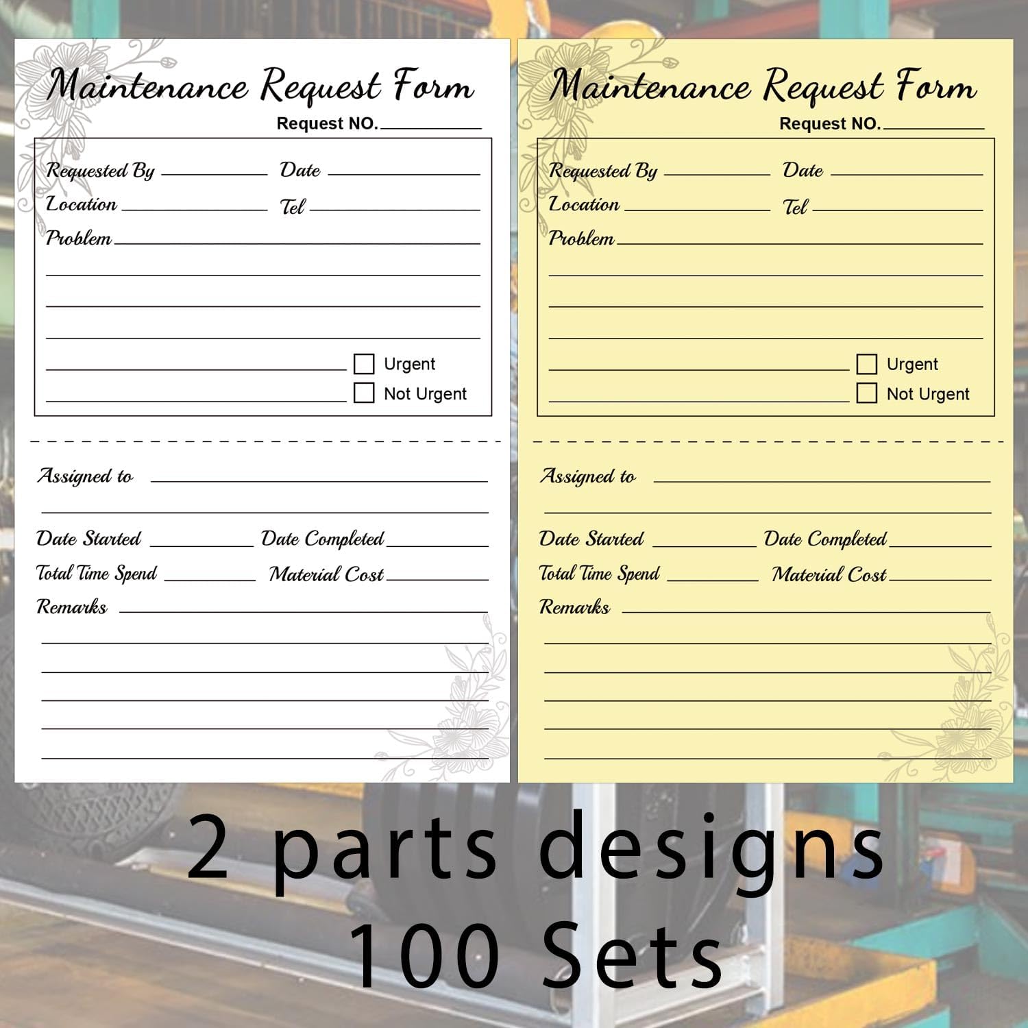 100 Pcs 2 Part Carbonless Maintenance Request Form Book - 5.5 x 8.26 in