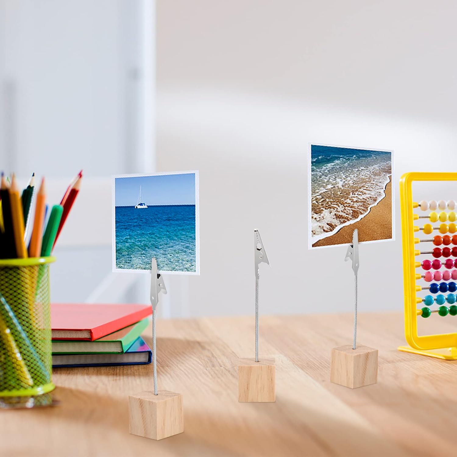 10 Pack Wooden Base Photo Clip Holders for Cards & Memo-CentralDepot247