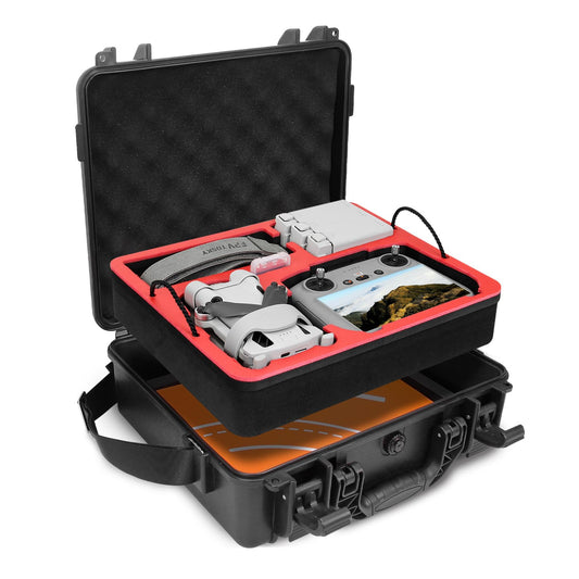FPVtosky Mini 4 Pro Hard Case, Compact, Two-Layer, Waterproof, Carry Case for DJI Mini 4 Pro/Mini 3 Pro/Mini 3 Fly More Combo Kit, Drone Suitcase Bag Accessories for Car and Backpacking, Black+red