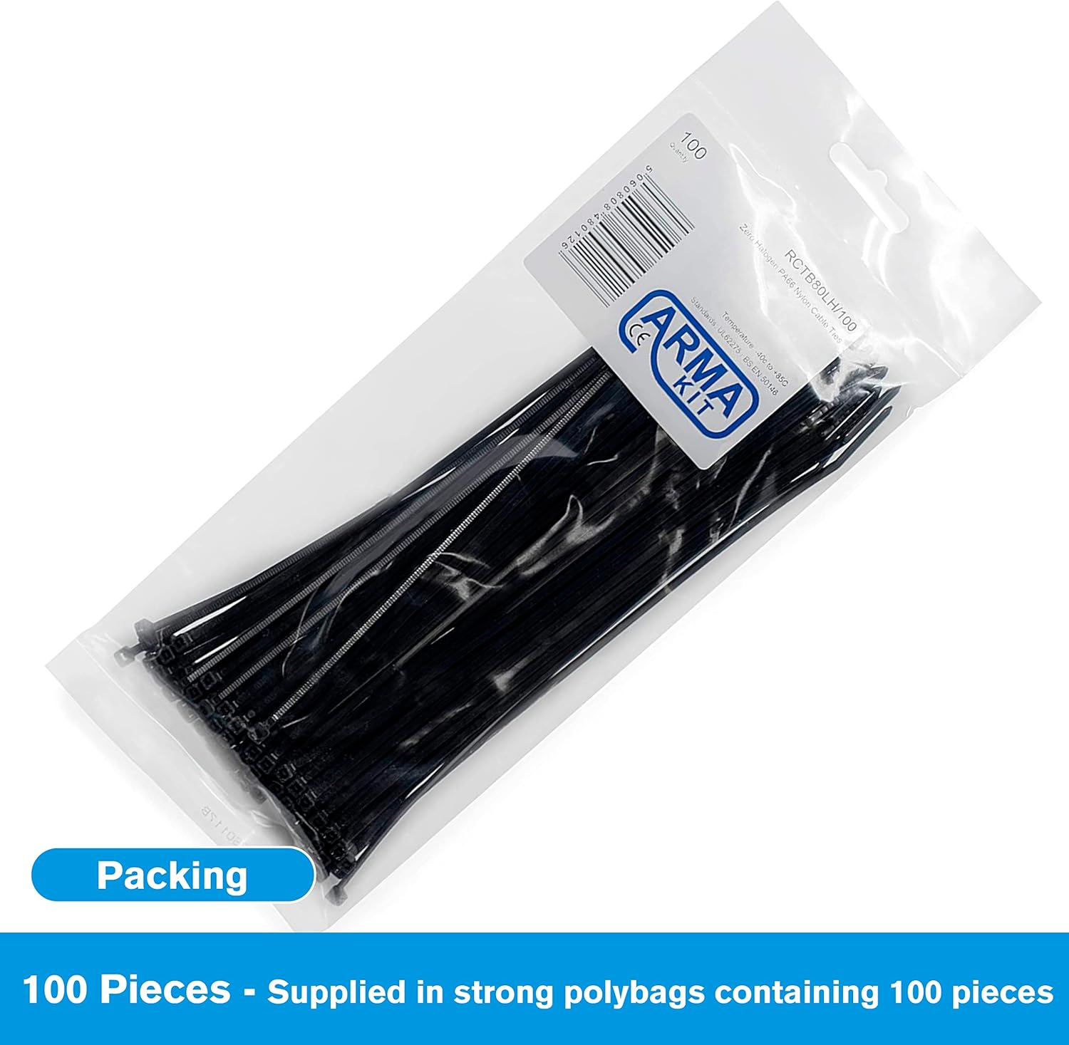 100 Pack Releasable Black Cable Ties - 300mm x 7.6mm (12 inch)-CentralDepot247