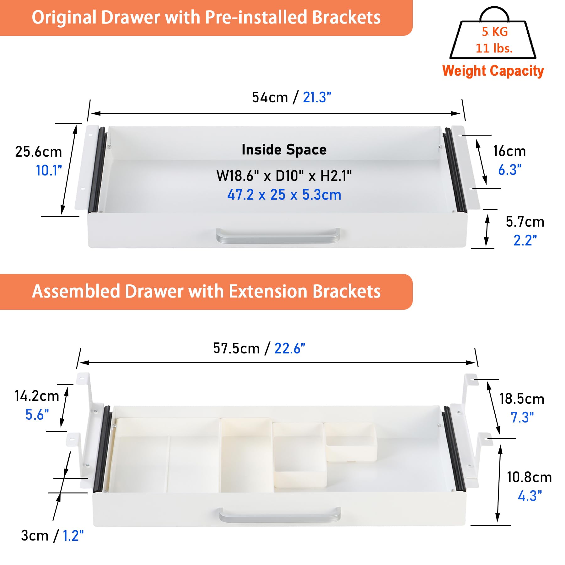 Under Desk Drawer Organizer with 4 Plastic Dividers - 54cm-CentralDepot247