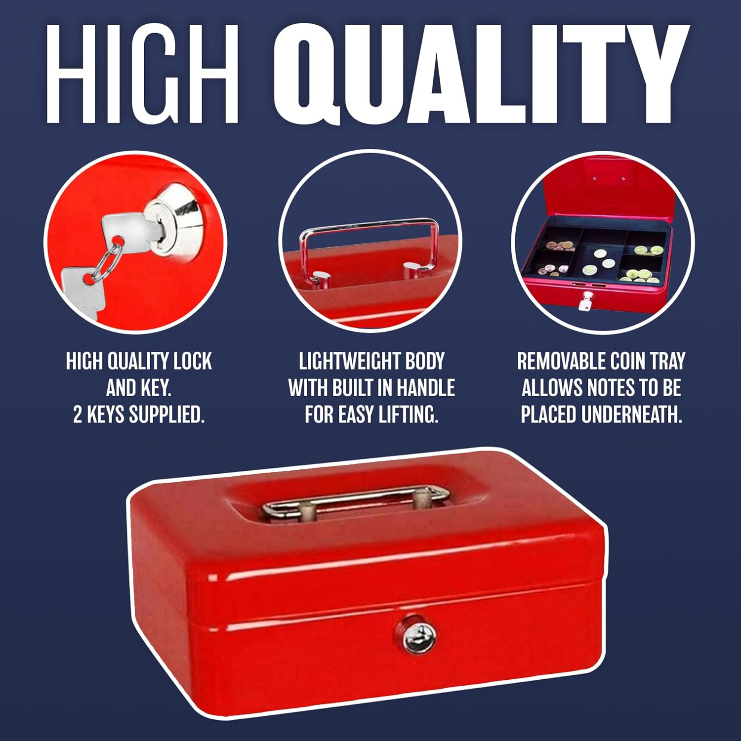 10" Red Steel Safe Security Cash Box with Key Lock