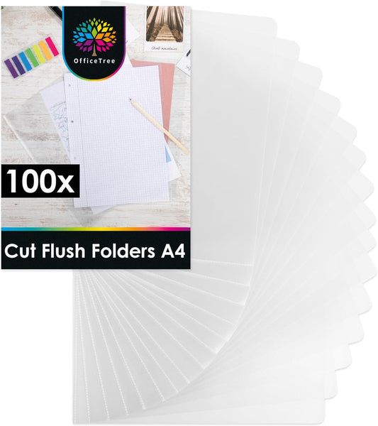 100x A4 Clear Plastic Wallets - Open Top & Side File Folders-CentralDepot247