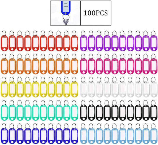 100pcs Key Tags - 10 Colors Plastic Luggage ID Tags with Ring